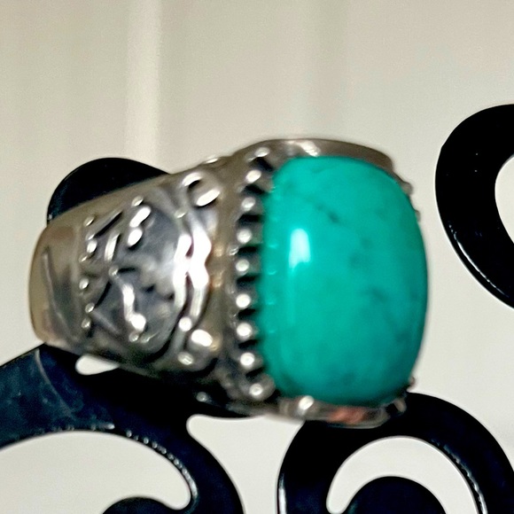 Silpada Vintage Rare .925 Sterling Silver Genuine Turquoise Filagree Ring Sz7.75 - Picture 5 of 9